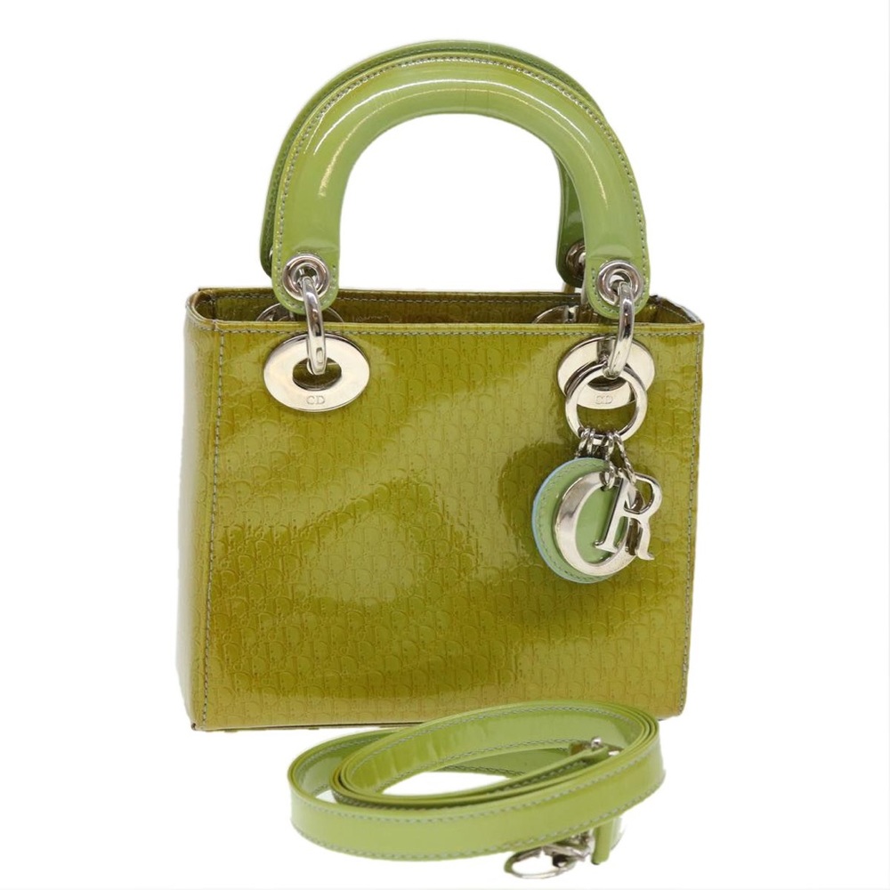 Christian Dior Lady Dior Patent Leather Trotter Embossed Bag with Strap and Card